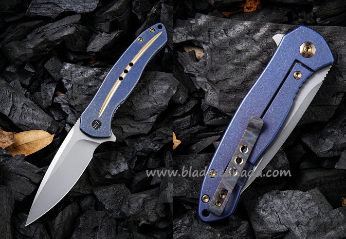 WE Knife Kitefin Flipper Framelock Knife, S35VN, Titanium Gold Stripe, 2001F - Click Image to Close