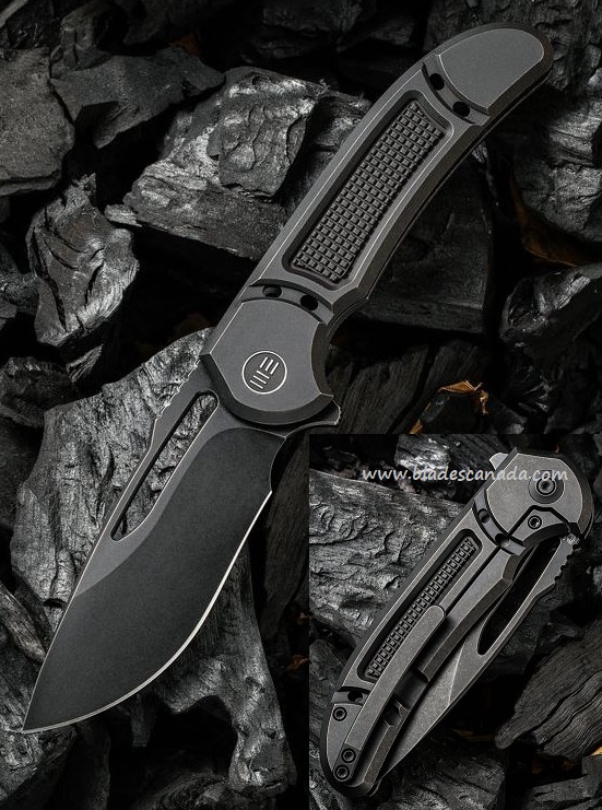 WE Knife Minax Flipper Framelock Knife, 20CV Black, Titanium Black, WE2007C