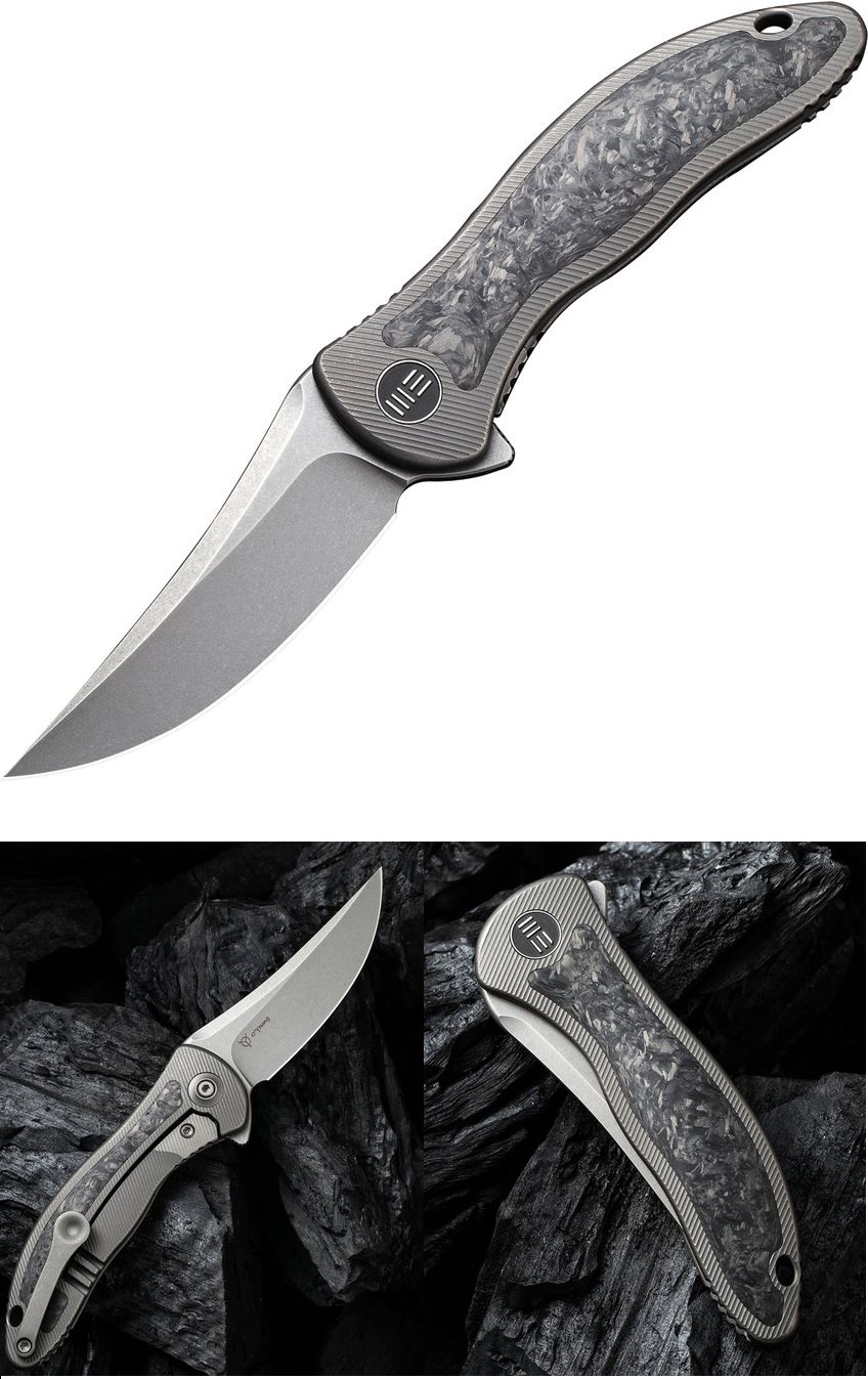 WE Knife Mini Synergy Flipper Framelock Knife, CPM 20CV, Titanium/Carbon Fiber, 2011CF-A