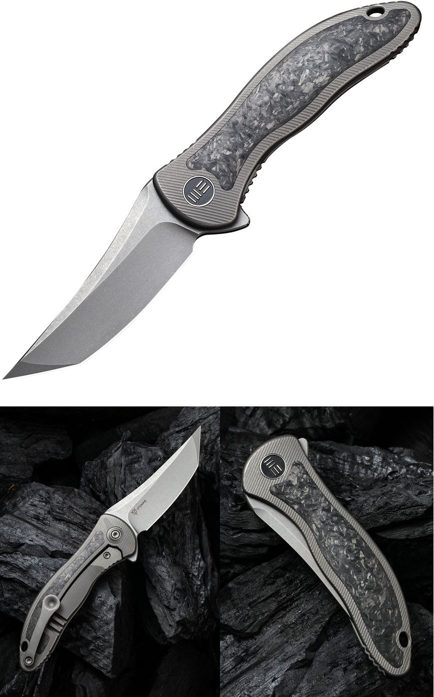 WE Knife Mini Synergy Flipper Framelock Knife, CPM 20CV, Integral Titanium/Carbon Fiber, 2012CF-A