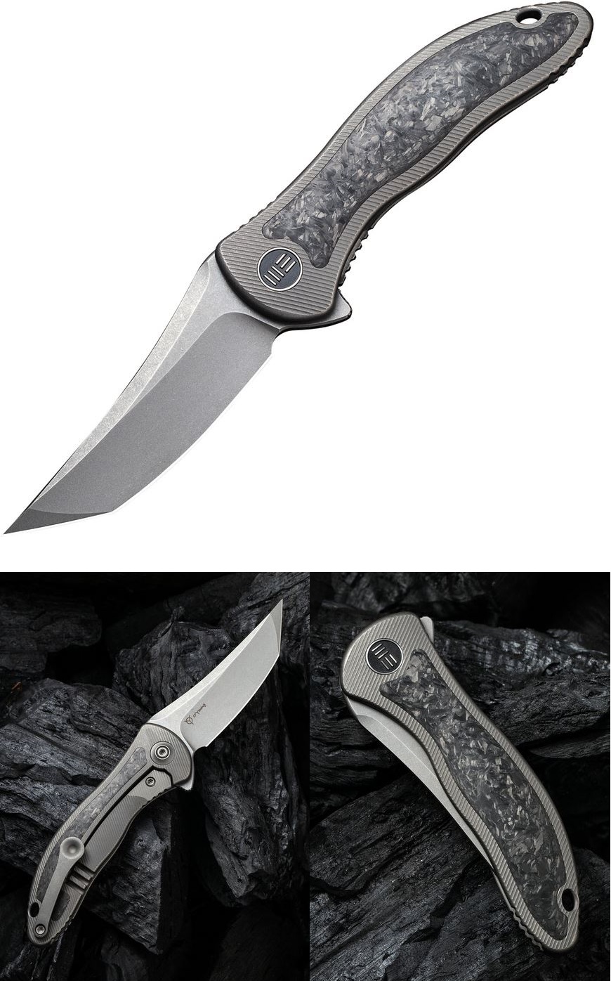 WE Knife Mini Synergy Flipper Framelock Knife, CPM 20CV, Integral Titanium/Carbon Fiber, WE2012CF-A