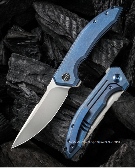 WE Knife Quixotic Flipper Framelock Knife, CPM 20CV, Titanium Blue, 21016-3