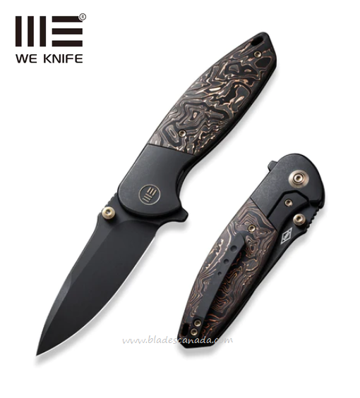 WE Knife Nitro Mini Flipper Framelock Knife, CPM 20CV Black, Carbon Fiber Copper/Ti, 22015-2