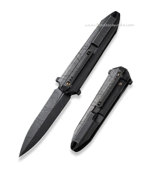 WE Knife Diatomic Flipper Framelock Knife, CPM 20CV Black SW, Titanium Black Etching, WE22032-4