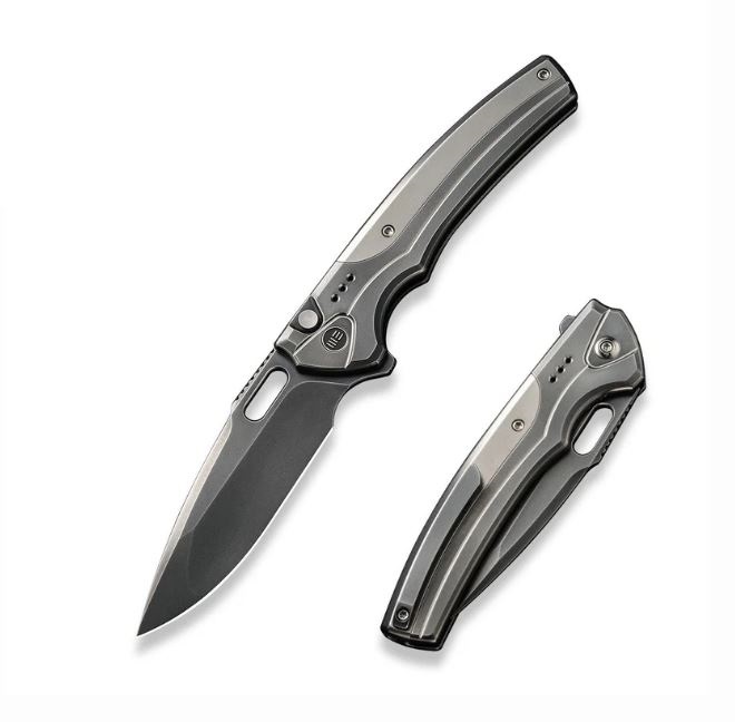 WE Knife Exciton Flipper Button Lock Knife, Ltd Edition, Gray CPM 20CV, Titanium, WE22038A-7