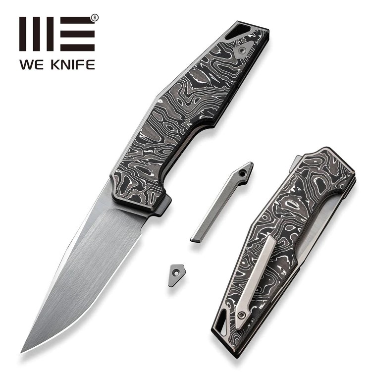 WE Knife OAO Flipper Folding Knife, CPM 20CV, Titanium/Aluminum Foil CF, 23001-1