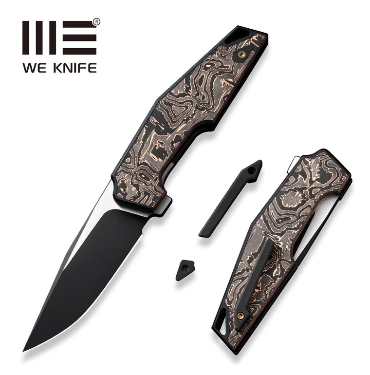 WE Knife OAO Flipper Folding Knife, CPM 20CV Black, Titanium/Copper Foil CF Inlay, 23001-2