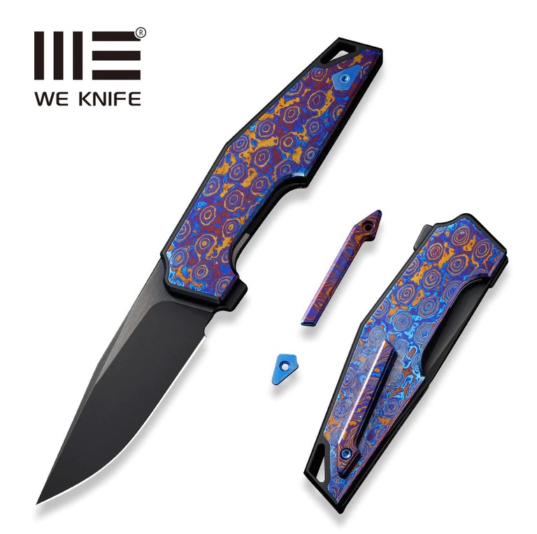 WE Knife OAO Flipper Folding Knife, CPM 20CV Black, Titanium w/Timascus Inlay, 23001-4
