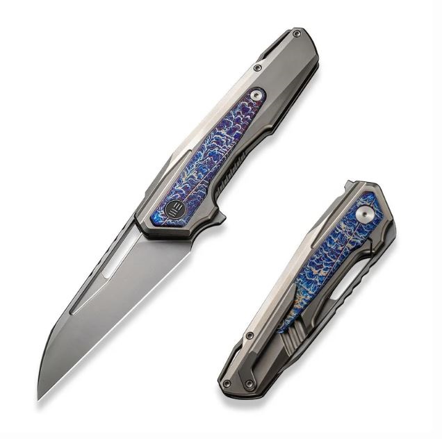 WE Knife Falcaria Flipper Framelock Knife, CPM 20CV Beadblast, Flamed Titanium, WE23012B-1