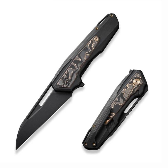 WE Knife Falcaria Flipper Framelock Knife, CPM 20CV Black, Titanium Black/Copper Foil CF, WE23012B-2