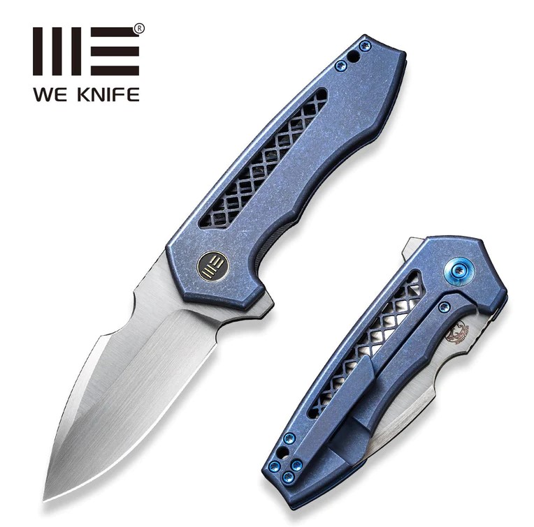 WE Knife Harpen Flipper Folding Knife, CPM 20CV Satin, Titanium Blue, 23019-2