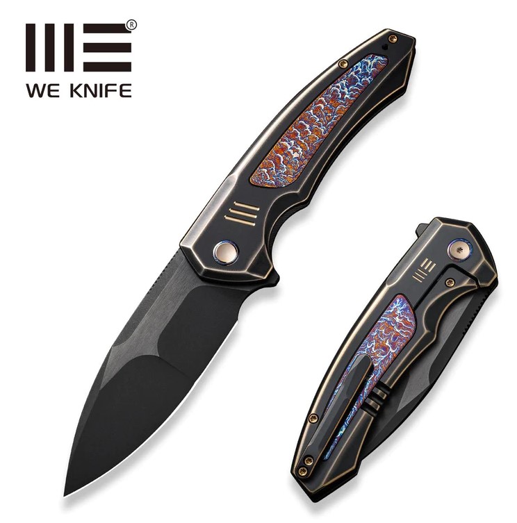 WE Knife Hyperactive Flipper Folding Knife, Vanax Black, Titanium Flamed, 23030-4