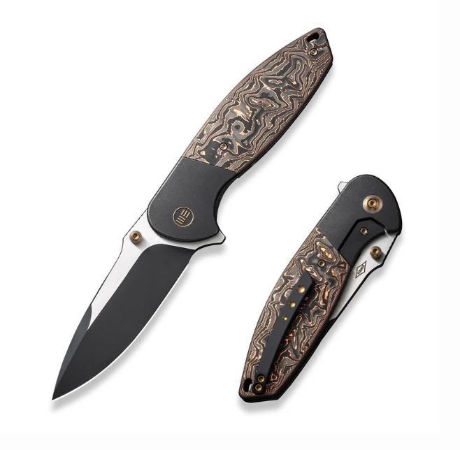 (Pre-Purchase) WE Knife Nitro OG Flipper Framelock Knife, Black CPM 20CV, Titanium/Copper Foil CF, WE23035-2