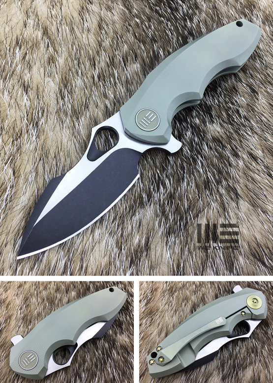 WE Knife 605D Flipper Framelock Knife, S35VN Blackwash, Titanium Green, WE605D