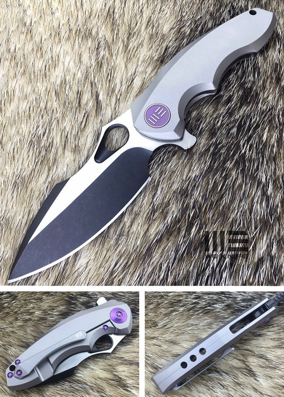 WE Knife 605E Flipper Framelock Knife, S35VN Blackwash, Titanium Grey, WE605E