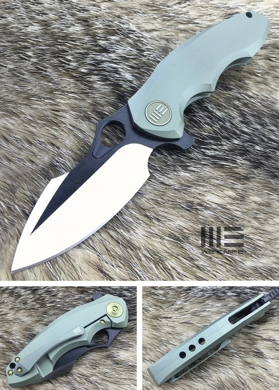 WE Knife 605I Flipper Framelock Knife, S35VN Two-Tone, Titanium Green, WE605I