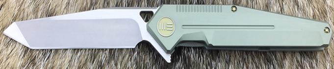 WE Knife 610F Flipper Framelock Knife, S35VN Tanto Satin, Titanium Green - Click Image to Close