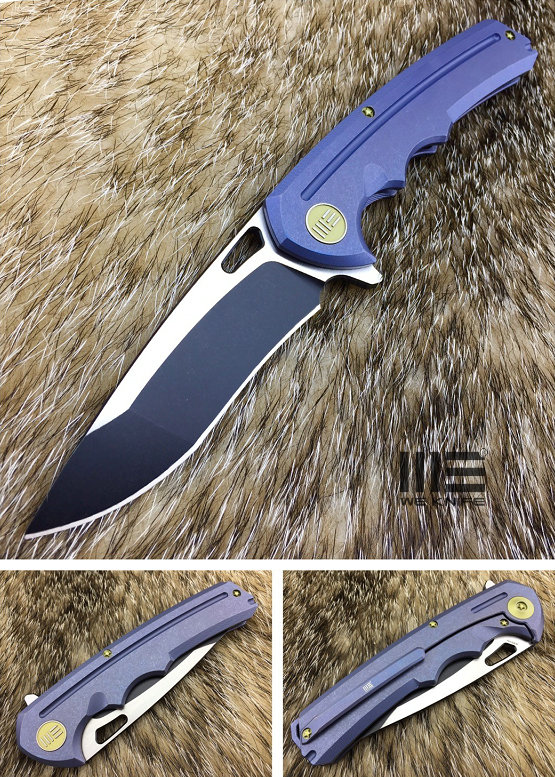 WE Knife 611C Flipper Framelock Knife, S35VN Two-Tone, Titanium Blue