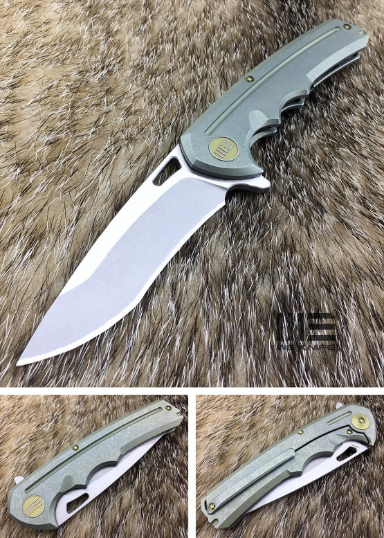 WE Knife 611F Flipper Framelock Knife, CPM S35VN, Titanium Green