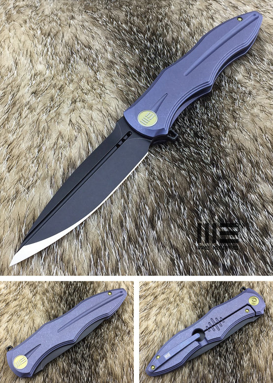 We Knife 613A Flipper Framelock Knife, M390 Black, Titanium Blue