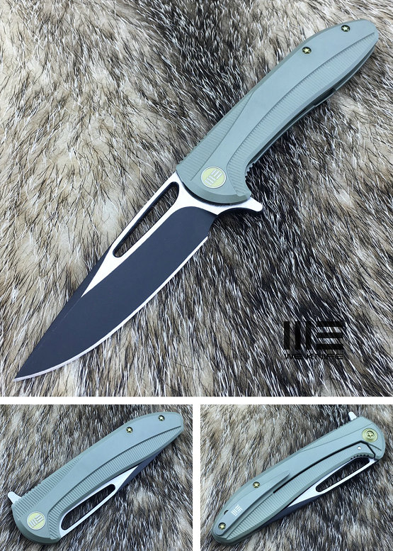 WE Knife 615E Flipper Framelock Knife, S35VN Two-Tone, Titanium Green