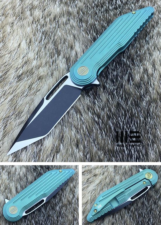 WE Knife 616C Flipper Framelock Knife, M390 Tanto, Titanium Green