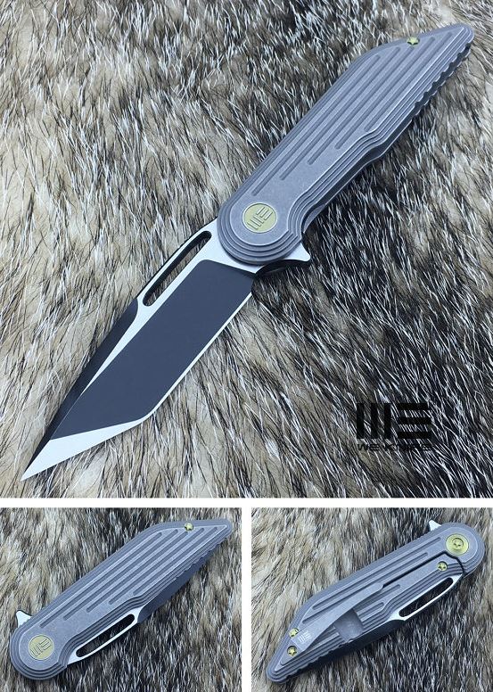WE Knife 616E Flipper Framelock Knife, M390 Tanto, Titanium Gray - Click Image to Close
