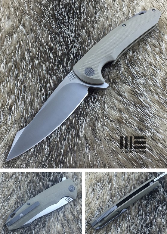 WE Knife 617F Flipper Folding Knife, D2 Steel, G10 Tan, 617F