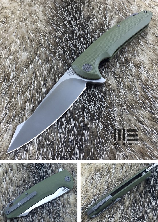 WE Knife 617D Flipper Folding Knife, D2 Steel, G10 Green, WE617D