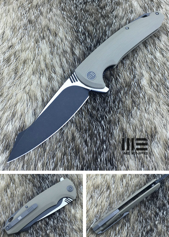 WE Knife 617E Flipper Folding Knife, D2 Black, G10 Tan, WE617E