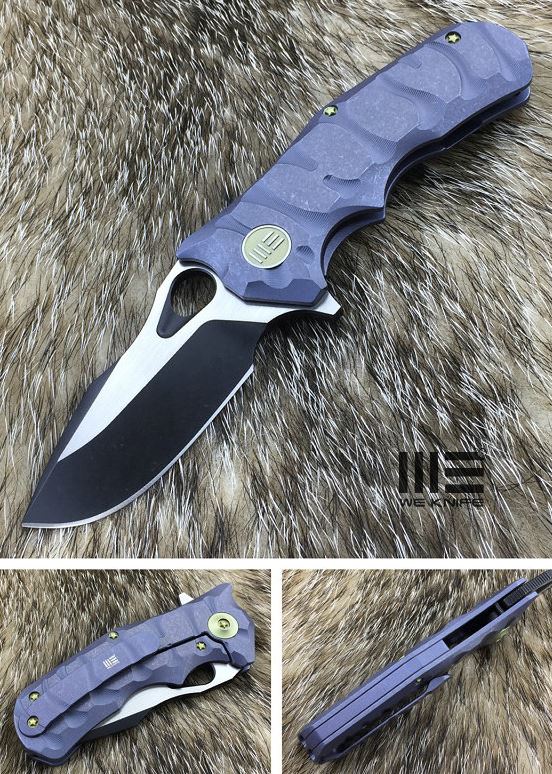 WE Knife 619A Flipper Framelock Knife, M390 Two-Tone, Titanium Blue