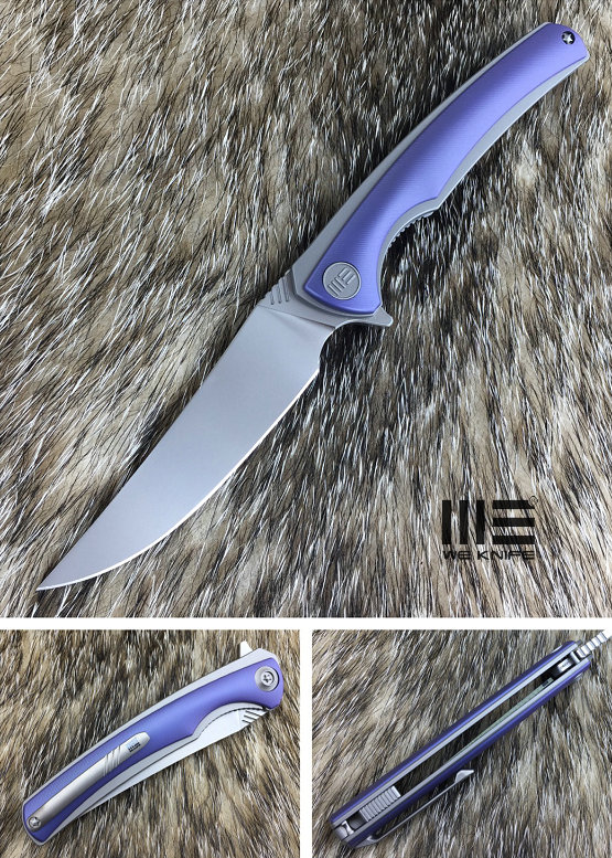 We Knife 704B Flipper Folding Knife, M390, Handrubbed Titanium Blue