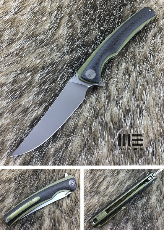 WE Knife 704CFD Flipper Folding Knife, M390, Titanium Gold/Carbon Fiber, WE704CFD