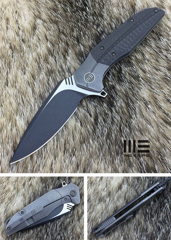 WE Knife Nitida Flipper Framelock Knife, S35VN Black SW, Titanium/Carbon Fiber, WE707A