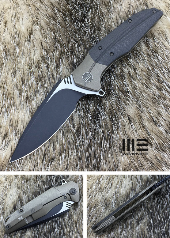 WE Knife Nitida Flipper Framelock Knife, S35VN Black SW, Titanium/Carbon Fiber, WE707C