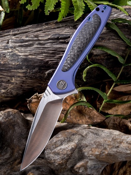 WE Knife Wisp Flipper Framelock Knife, S35VN, Carbon Fiber/Titanium Blue, 805B - Click Image to Close