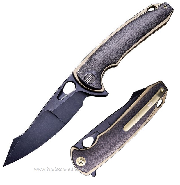 WE Knife Yucha Flipper Folding Knife, S35VN Black, Carbon Fiber/Titanium Gold, 810D