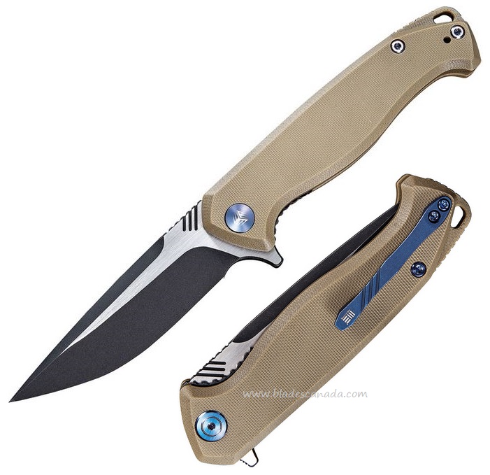 WE Knife Streak Flipper Folding Knife, M390 Black, G10 Tan, 818A - Click Image to Close