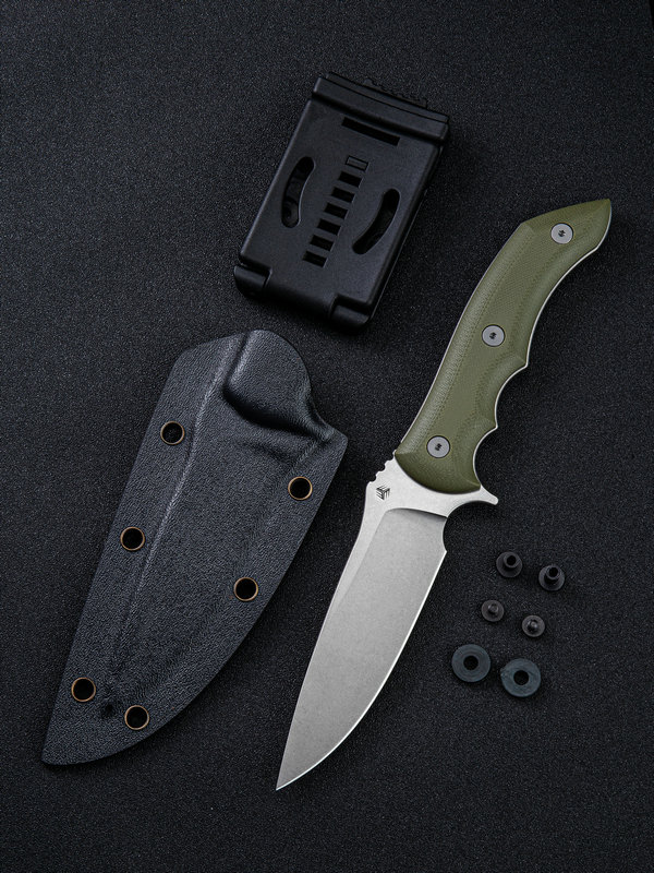 WE Knife Stonefish Fixed Blade Knife, CPM 20CV, G10 OD Green, Kydex Sheath, 919A - Click Image to Close