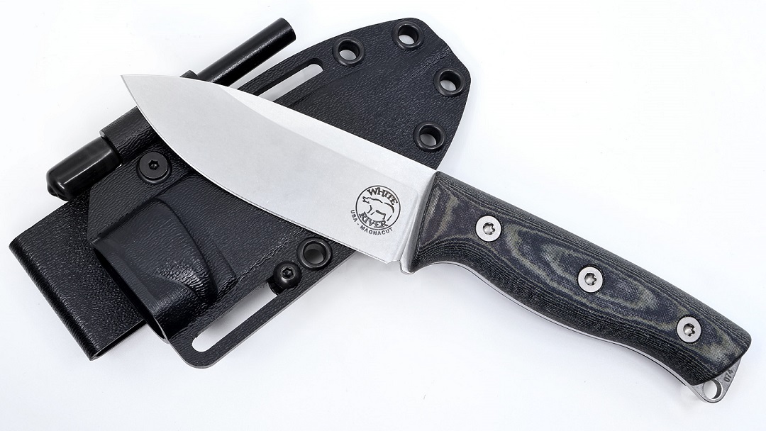 White River Ursus Cub 35, Magnacut Steel, Black & OD Linen Micarta, Kydex Sheath