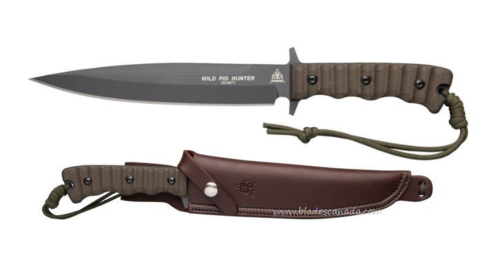 TOPS Wild Pig Hunter Fixed Blade Knife, 1095 Sniper Gray, Micarta Green, WPH-04