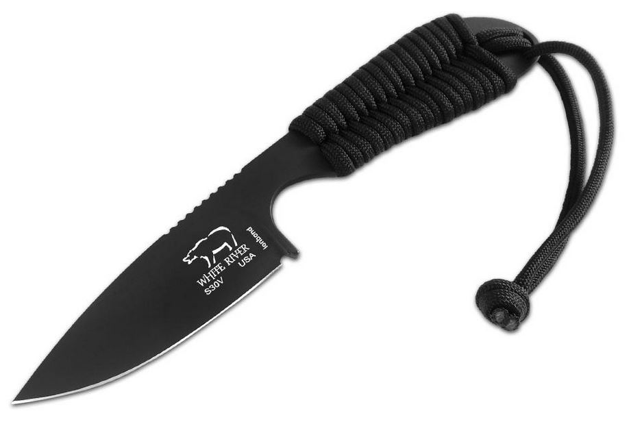 White River M1 Backpacker Fixed Blade Knife, S35VN Black, Black Cord, Kydex Sheath