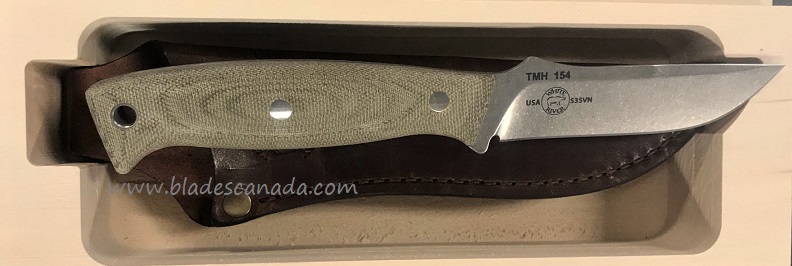 White River Tom Mack Hunter Fixed Blade Knife, S35VN, OD Micarta, Leather Sheath