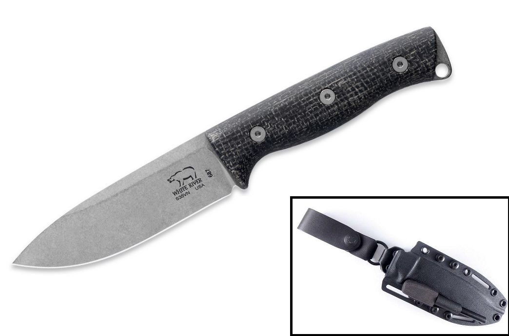 White River Ursus 45 Fixed Blade Knife, S35VN, Micarta Burlap Black, Kydex Sheath