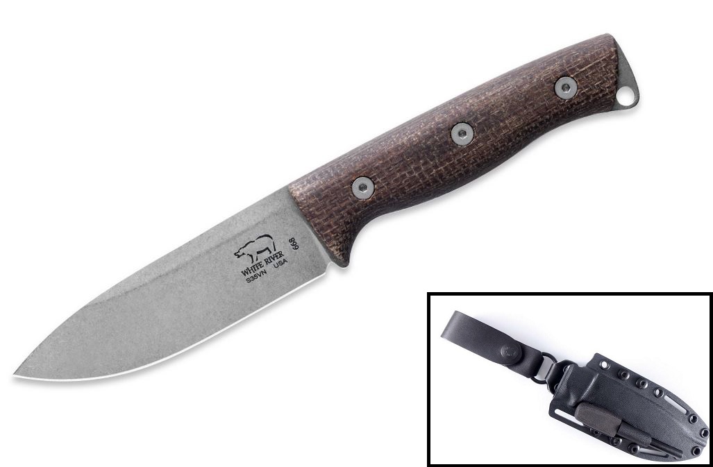White River Ursus 45 Fixed Blade Knife, S35VN, Natural Burlap Micarta, Kydex Sheath - Click Image to Close