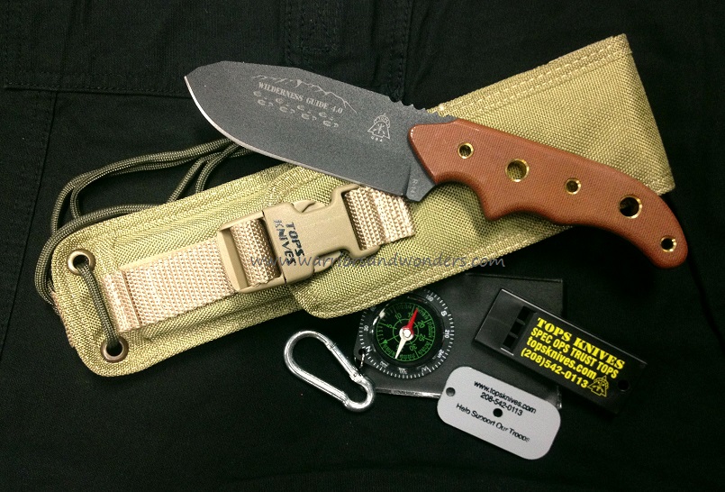 TOPS Wilderness Guide 4.0 Fixed Blade Knife, 1095 Carbon, Micarta, Nylon Sheath, WSG4