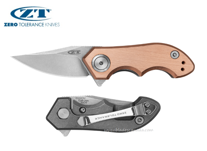 Zero Tolerance Small Galyean Flipper Framelock Knife, CPM 20CV SW, Copper/Ti, ZT0022CU