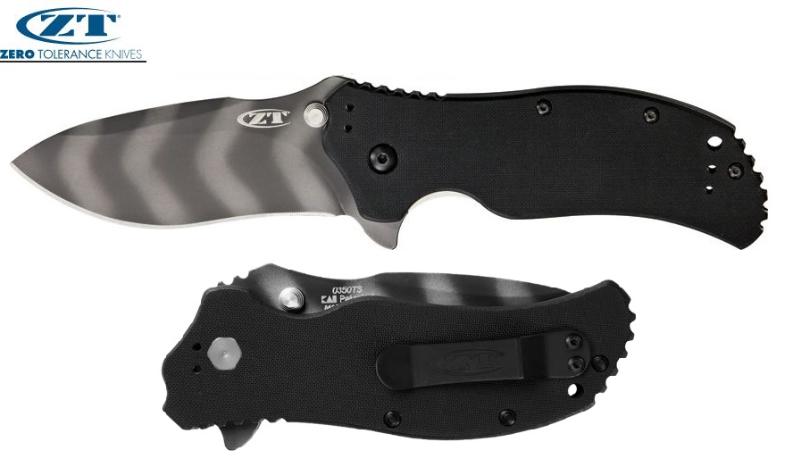 Zero Tolerance 0350TS Flipper Folding Knife, Assisted Opening, S30V, G10 Black/Tiger Stripe