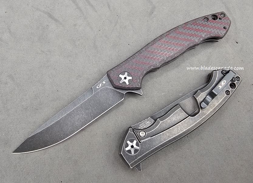 Zero Tolerance 0452RDBW Flipper Framelock Knife, S35VN Black SW, Carbon Fiber Red & Black/Titanium Black