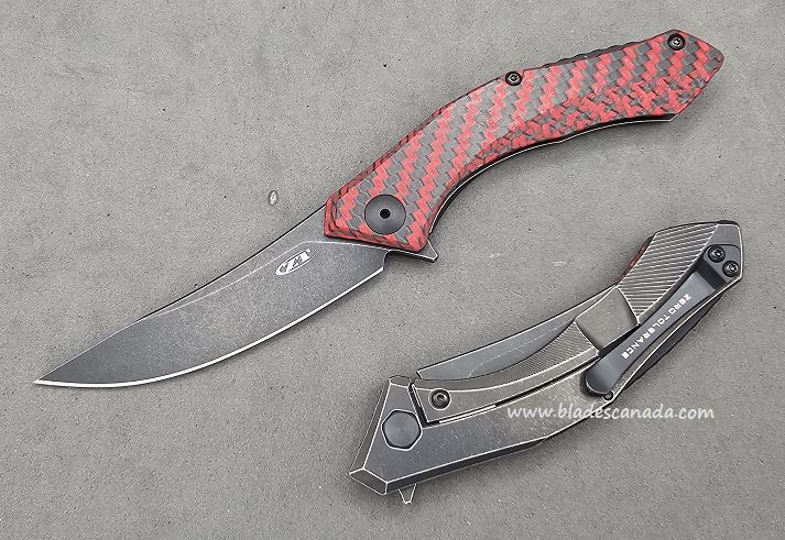 Zero Tolerance 0452RDBW Flipper Framelock Knife, 20CV Black SW, Carbon Fiber Red/Titanium Black